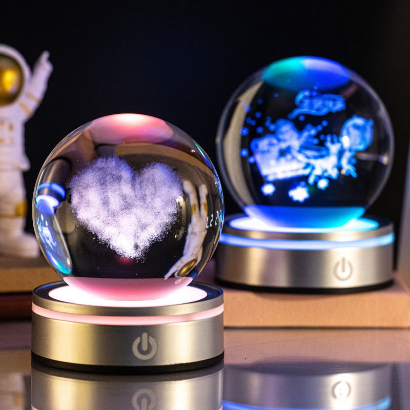 Creative 3D Inner Carving Luminous Crystal Ball Colorful Gradient Small Night Lamp Home Decorations Gifts Selection - Expo GMilky Way8cm0