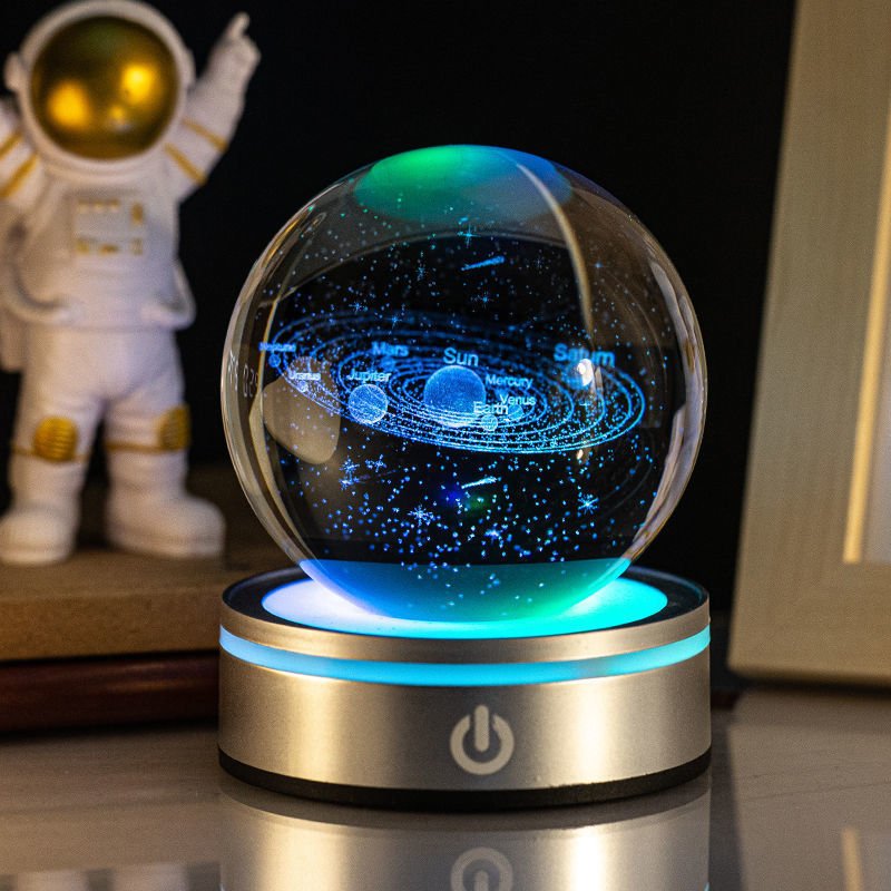 Creative 3D Inner Carving Luminous Crystal Ball Colorful Gradient Small Night Lamp Home Decorations Gifts Selection - Expo GSolar System8cm0