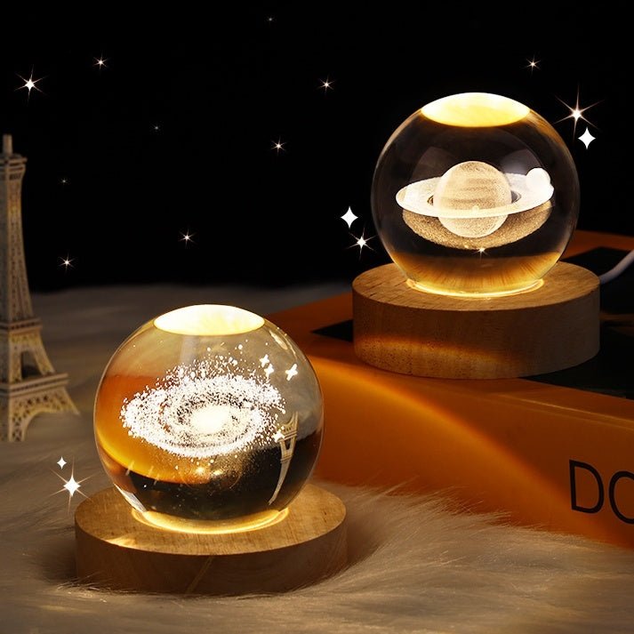 Luminous Starry Sky And Planets Moon Moon Crystal Ball Small Night Lamp Projection Ambience Light Creative Gift New Strange Gift - Expo GSolid Wood Lamp HolderNebula 6CM0
