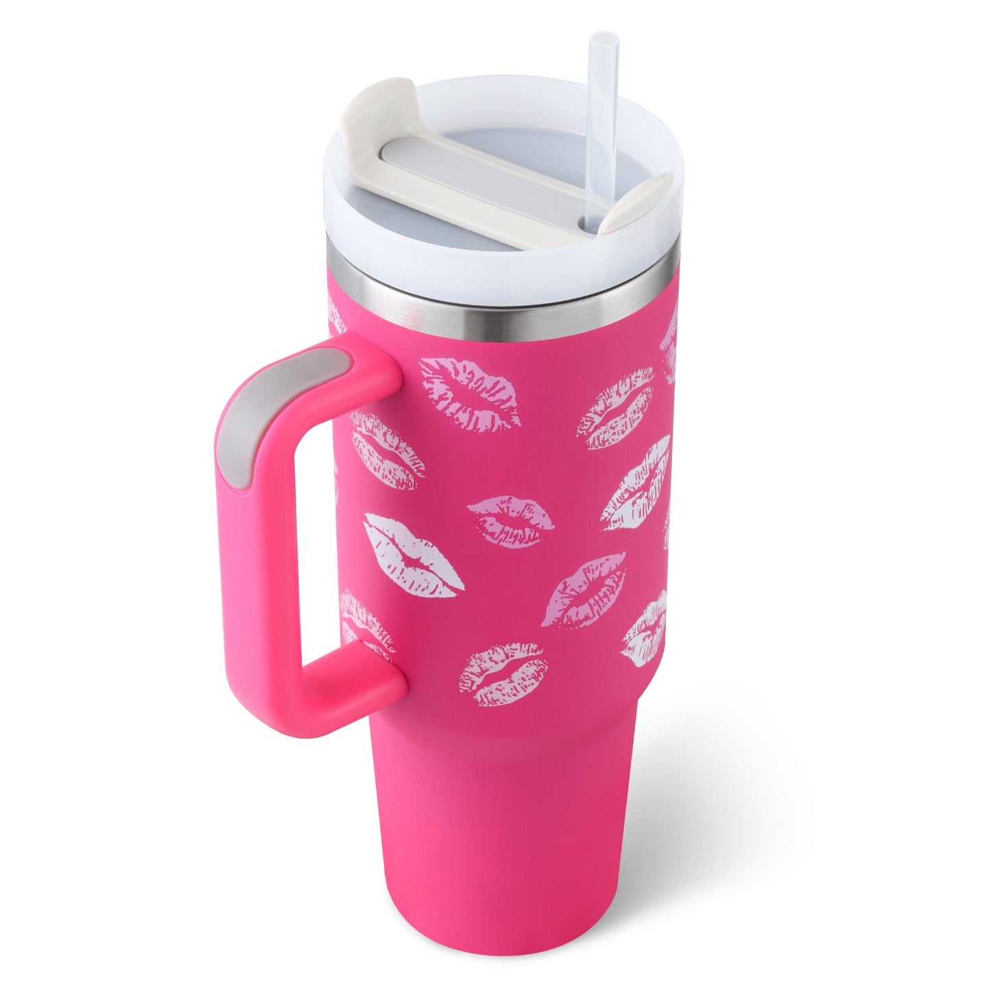 40 Oz Tumbler With Handle Straw Insulated, Stainless Steel Spill Proof Vacuum Coffee Cup Tumbler With Lid Tapered Mug Gifts For Valentine Lover Suitable For Car Gym Office Travel - Expo GRose Red1200ML1PC0