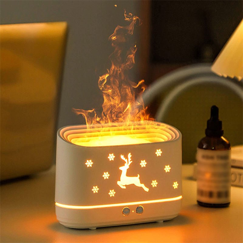 Elk Flame Humidifier Diffuser Mute Household Atmosphere Lamp Christmas Home Decorations - Expo GWhiteUSB0