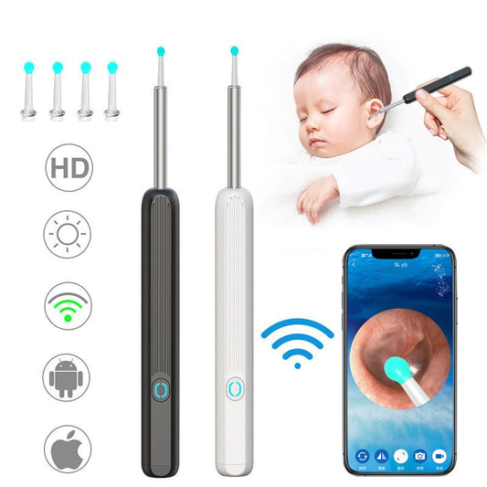 NE3 Ear Cleaner Otoscope Ear Wax Removal Tool With Camera LED Light Wireless Ear Endoscope Ear Cleaning Kit For I - phone - Expo GBlackUSB0