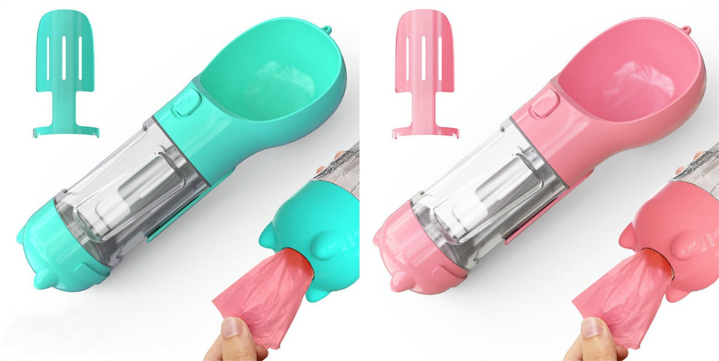 Pet Water Bottle Feeder Bowl Garbage Bag Storage Portable Pet Outdoor Travel 3 In 1 Dog Water Bottle - Expo GBlue pink pcs300ml0