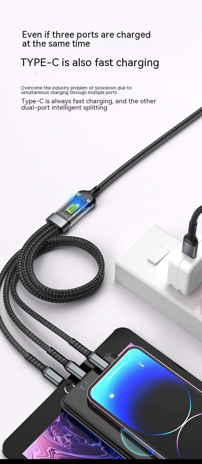Three - in - one Mobile Phone With Light 6A Super Fast Charge Data Cable - Expo G120cm1PC0
