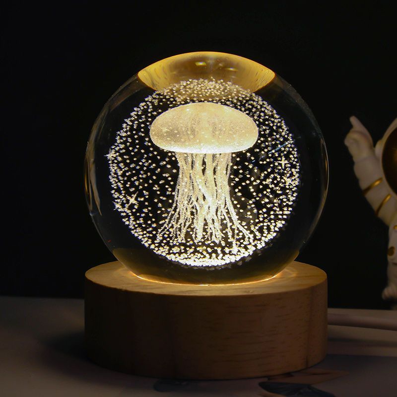 Luminous Starry Sky And Planets Moon Moon Crystal Ball Small Night Lamp Projection Ambience Light Creative Gift New Strange Gift - Expo GSolid Wood Lamp HolderJellyfish 6CM0