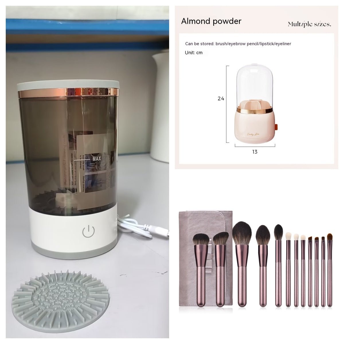 Women Eye Shadow Brush Cleaning Tool Portable Electric Makeup Brush Cleaner Machine With USB Charging Automatic Cosmetic Brush - Expo GGrey and white set2USB0