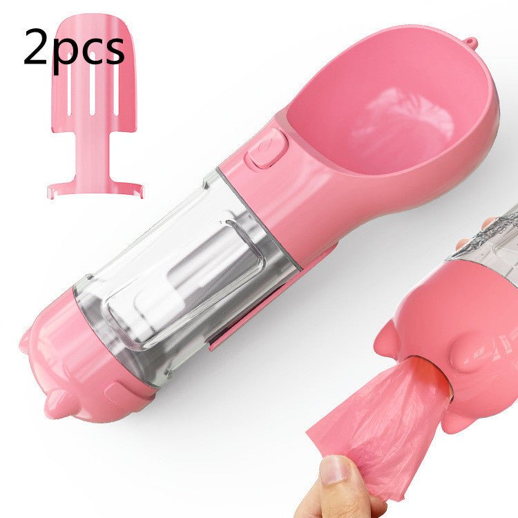 Pet Water Bottle Feeder Bowl Garbage Bag Storage Portable Pet Outdoor Travel 3 In 1 Dog Water Bottle - Expo GPink 2pcs300ml0