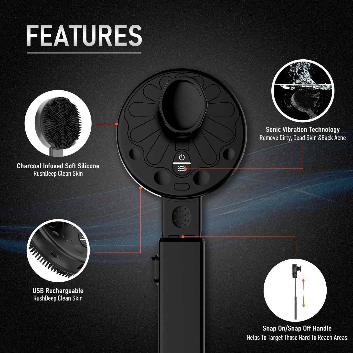 Household Electric Vibrating Shower Brush - Expo GBlackUSB0