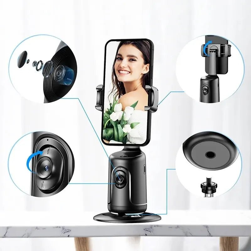 360 Auto Face Tracking Gimbal AI Smart Gimbal Face Tracking Auto Phone Holder For Smartphone Video Vlog Live Stabilizer Tripod - Expo GBlack4
