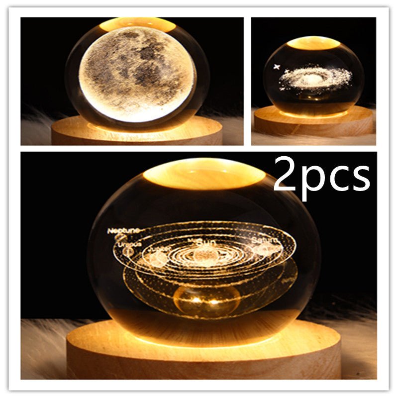 LED Night Light Galaxy Crystal Ball Table Lamp 3D Planet Moon Lamp Bedroom Home Decor For Kids Party Children Birthday Gifts - Expo GSolid Wood SeatSet39USB0
