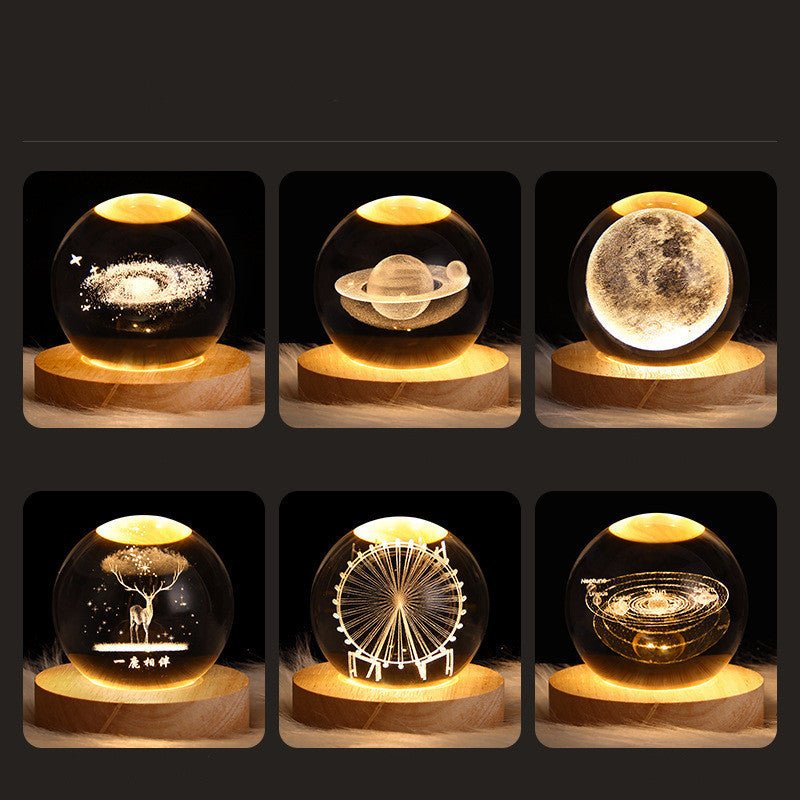 Luminous Starry Sky And Planets Moon Moon Crystal Ball Small Night Lamp Projection Ambience Light Creative Gift New Strange Gift - Expo GSolid Wood Lamp HolderNebula 6CM0