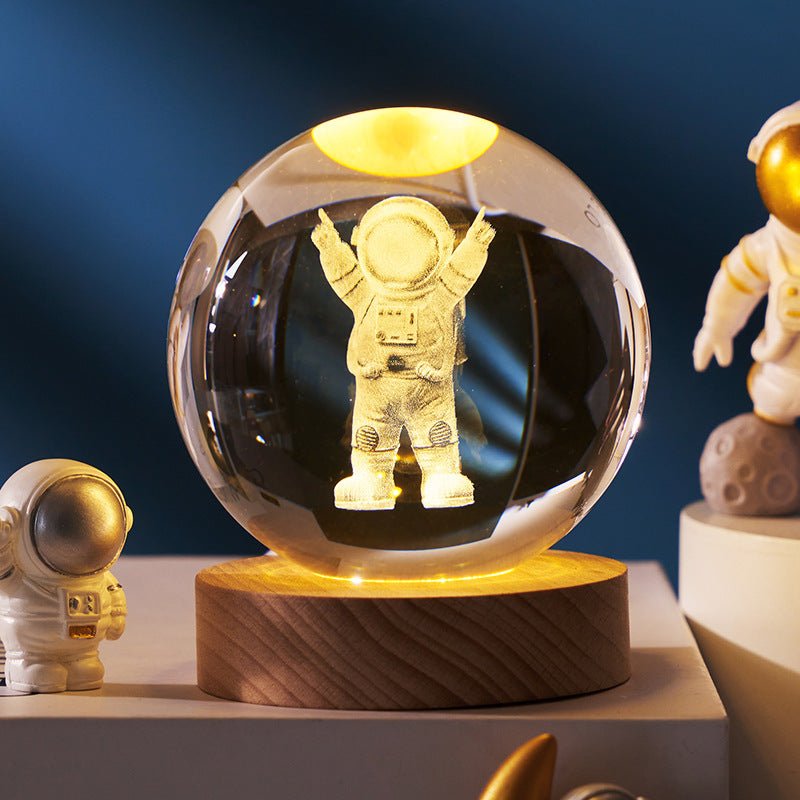 Luminous Starry Sky And Planets Moon Moon Crystal Ball Small Night Lamp Projection Ambience Light Creative Gift New Strange Gift - Expo GSolid Wood Lamp HolderSingle Astronaut 6CM0