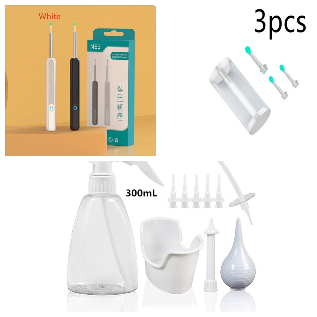 NE3 Ear Cleaner Otoscope Ear Wax Removal Tool With Camera LED Light Wireless Ear Endoscope Ear Cleaning Kit For I - phone - Expo GSet1USB0