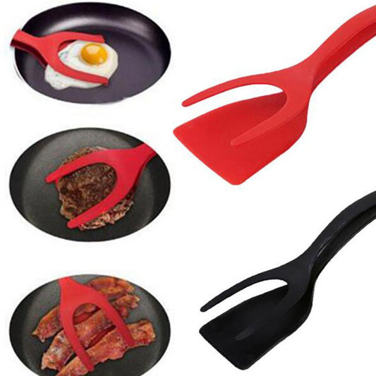 2 In 1 Grip And Flip Tongs Egg Spatula Tongs Clamp Pancake Fried Egg French Toast Omelet Overturned Kitchen Accessories - Expo GGrey0