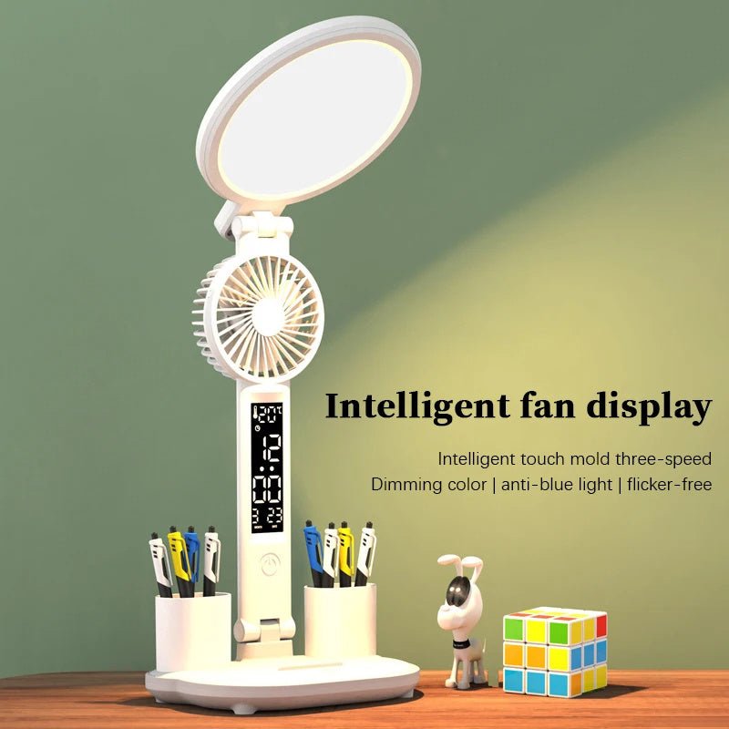 LED Clock Table Lamp USB Chargeable Dimmable Desk Lamp Plug - in LED Fan Light Foldable Eye Protection Reading Night Light - Expo GPen holder 2000capacity0