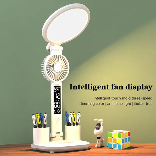 LED Clock Table Lamp USB Chargeable Dimmable Desk Lamp Plug - in LED Fan Light Foldable Eye Protection Reading Night Light - Expo GPen holder 2000capacity0