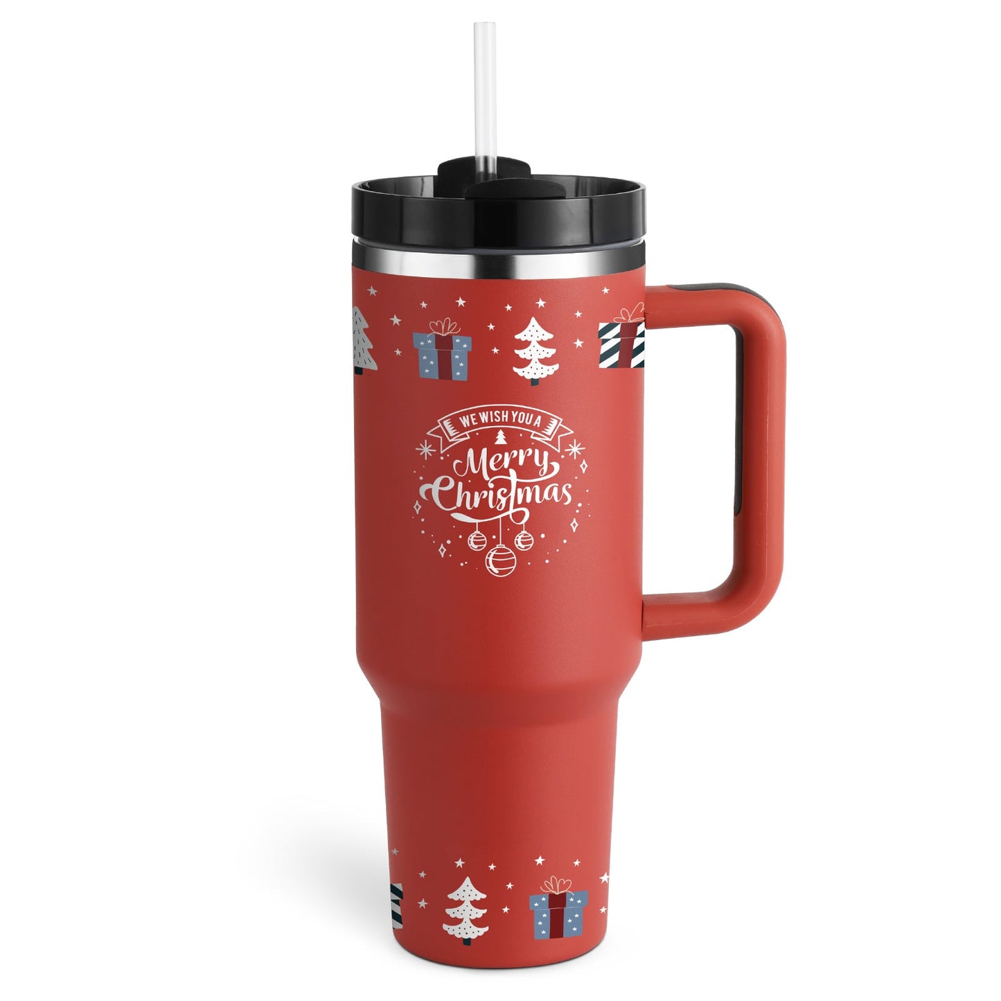 40 Oz Tumbler With Handle Straw Insulated, Stainless Steel Spill Proof Vacuum Coffee Cup Tumbler With Lid Tapered Mug Gifts For Valentine Lover Suitable For Car Gym Office Travel - Expo GChristmas Red B1200ML1PC0