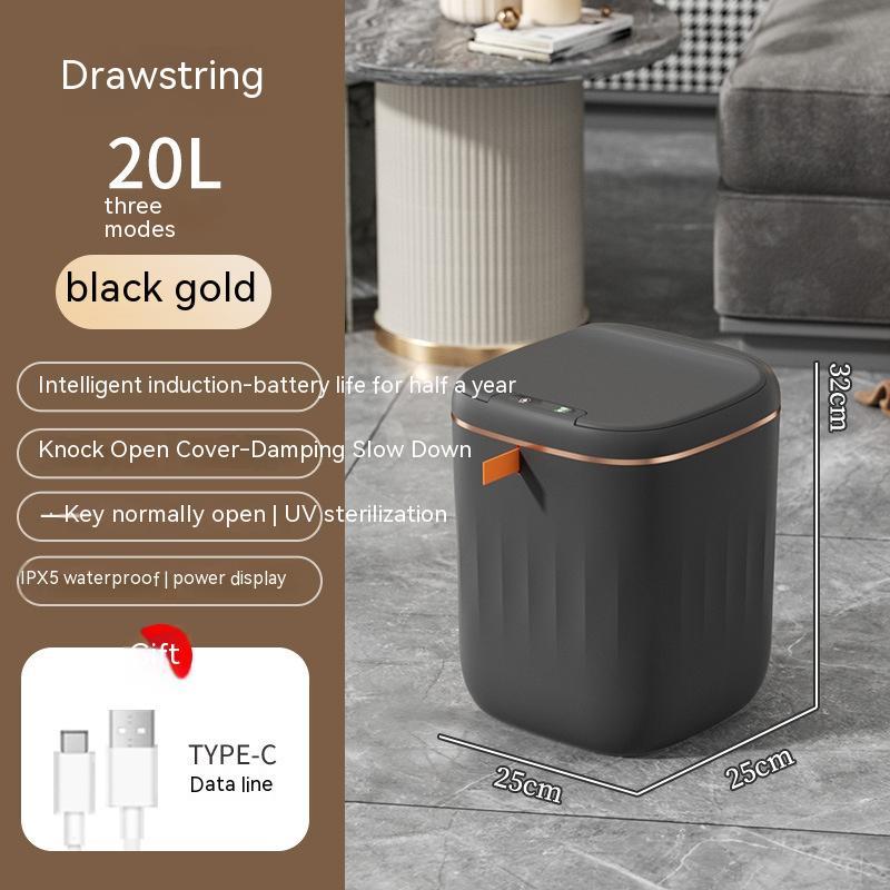 Smart Trash Can With Lid For Bedroom And Living Room Kitchen Storage Box Trash Can Induction Small Car Box Automatic Smart Dustbin Smart Trash Bin - Expo GBlack Gold20L0
