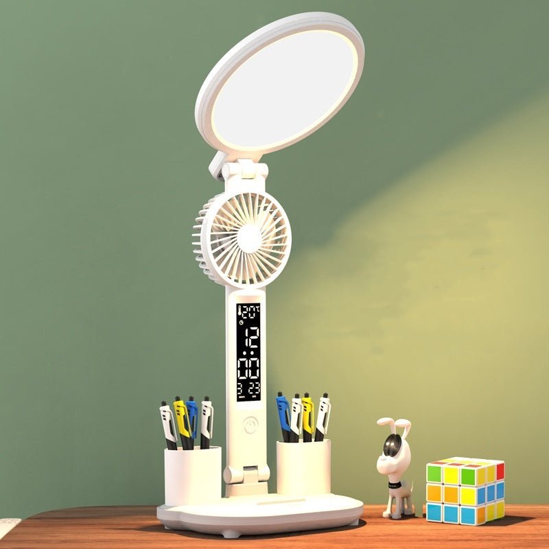 LED Clock Table Lamp USB Chargeable Dimmable Desk Lamp Plug - in LED Fan Light Foldable Eye Protection Reading Night Light - Expo GFan 2000capacity0