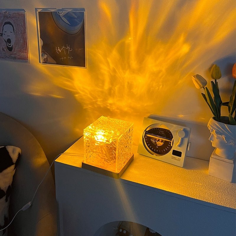 LED Water Ripple Ambient Night Light USB Rotating Projection Crystal Table Lamp RGB Dimmable Home Decoration 16 Color Gifts - Expo GTricolor dimmingUSB0