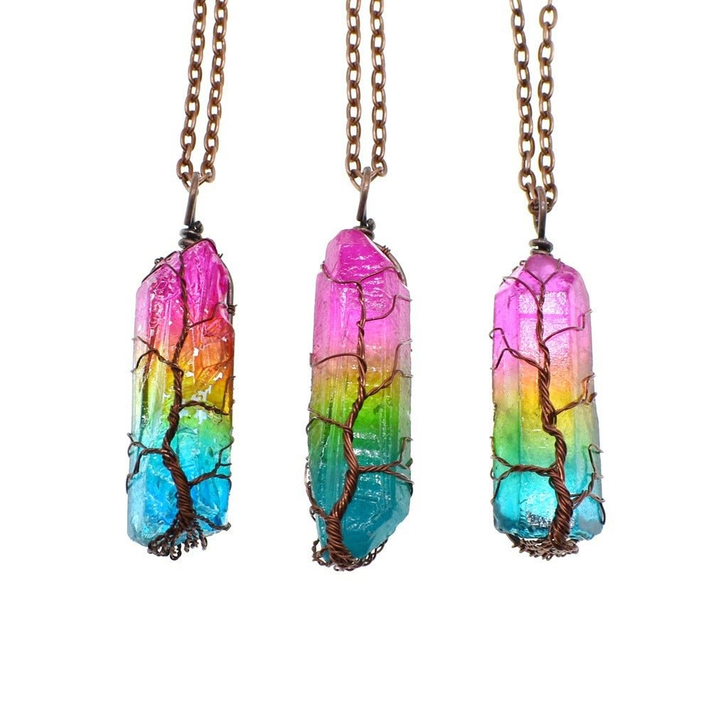 Hot Selling Stone Crystal Pillar Tree Of Life Pendant Ins Fashion Necklace - Expo GWhite1PCS0