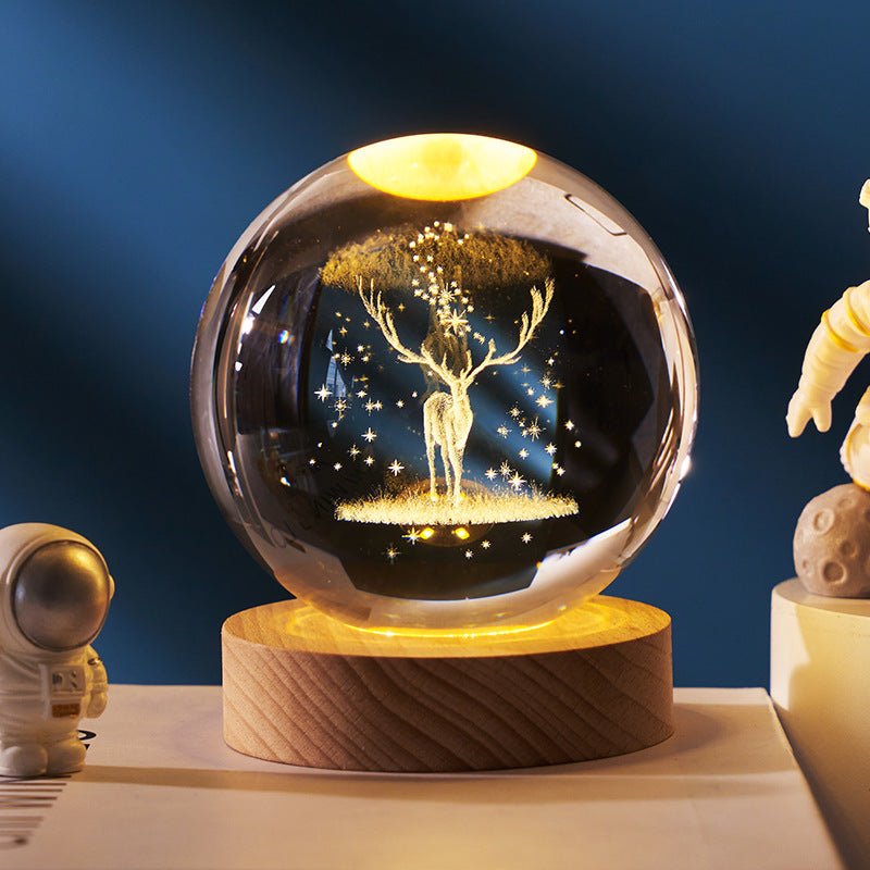 Luminous Starry Sky And Planets Moon Moon Crystal Ball Small Night Lamp Projection Ambience Light Creative Gift New Strange Gift - Expo GSolid Wood Lamp HolderDeer Forest Wizard 6CM0