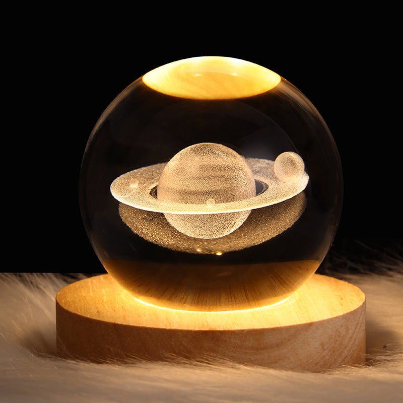 Luminous Starry Sky And Planets Moon Moon Crystal Ball Small Night Lamp Projection Ambience Light Creative Gift New Strange Gift - Expo GSolid Wood Lamp HolderNebula 6CM0