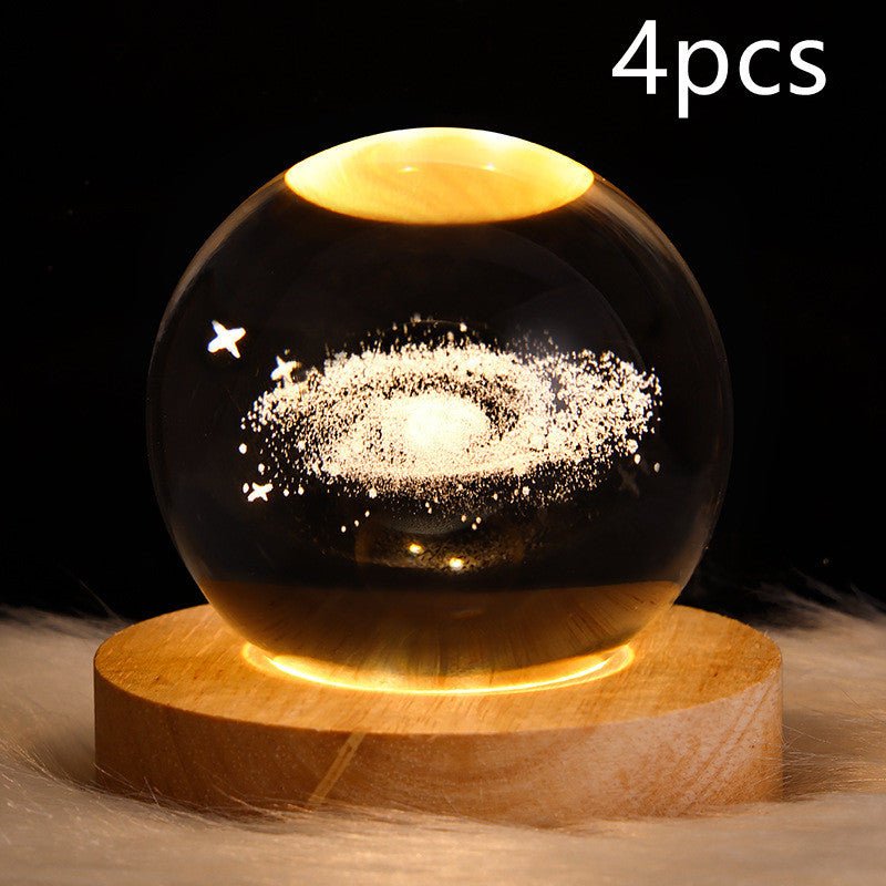 LED Night Light Galaxy Crystal Ball Table Lamp 3D Planet Moon Lamp Bedroom Home Decor For Kids Party Children Birthday Gifts - Expo GSolid Wood SeatSet41USB0