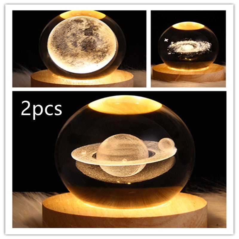 LED Night Light Galaxy Crystal Ball Table Lamp 3D Planet Moon Lamp Bedroom Home Decor For Kids Party Children Birthday Gifts - Expo GSolid Wood SeatSet16USB0