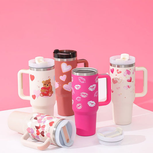 40 Oz Tumbler With Handle Straw Insulated, Stainless Steel Spill Proof Vacuum Coffee Cup Tumbler With Lid Tapered Mug Gifts For Valentine Lover Suitable For Car Gym Office Travel - Expo GLight Green1200ML1PC0