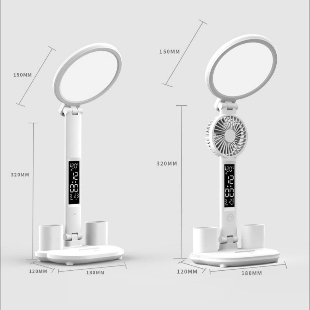 LED Clock Table Lamp USB Chargeable Dimmable Desk Lamp Plug - in LED Fan Light Foldable Eye Protection Reading Night Light - Expo GPen holder 2000capacity0