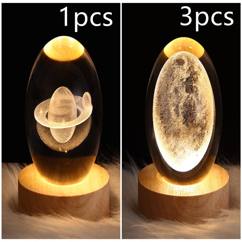 LED Night Light Galaxy Crystal Ball Table Lamp 3D Planet Moon Lamp Bedroom Home Decor For Kids Party Children Birthday Gifts - Expo GSolid Wood SeatSet21USB0