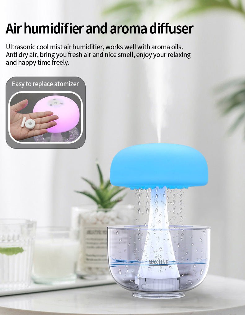 Jellyfish Raindrop Humidifier Ultrasonic Atomization Seven - color Ambience Light Cloud Rain Aroma Diffuser Home Decor - Expo GJH090