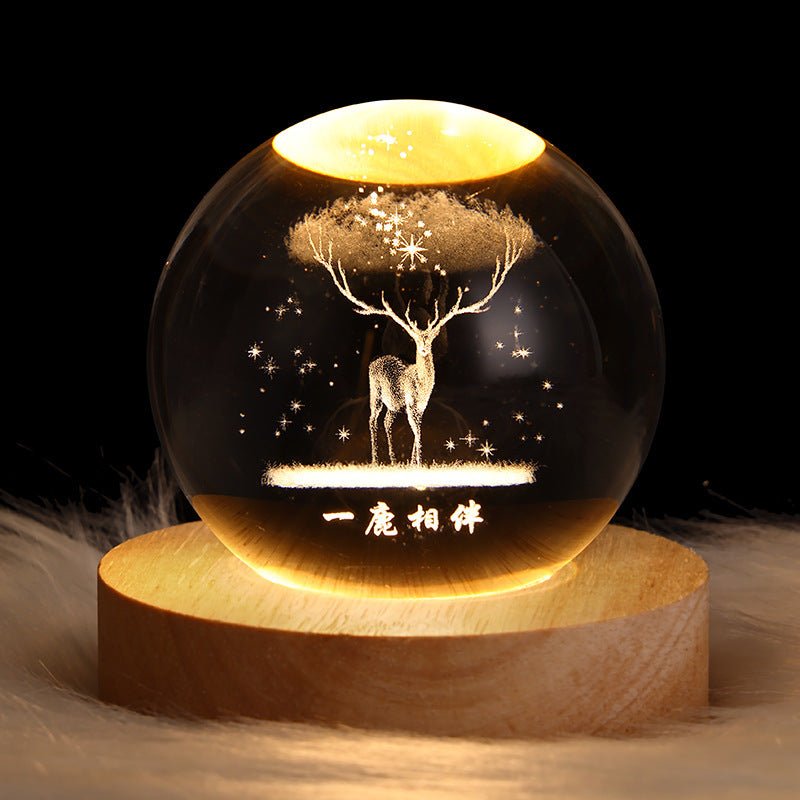 Luminous Starry Sky And Planets Moon Moon Crystal Ball Small Night Lamp Projection Ambience Light Creative Gift New Strange Gift - Expo GSolid Wood Lamp HolderNebula 6CM0