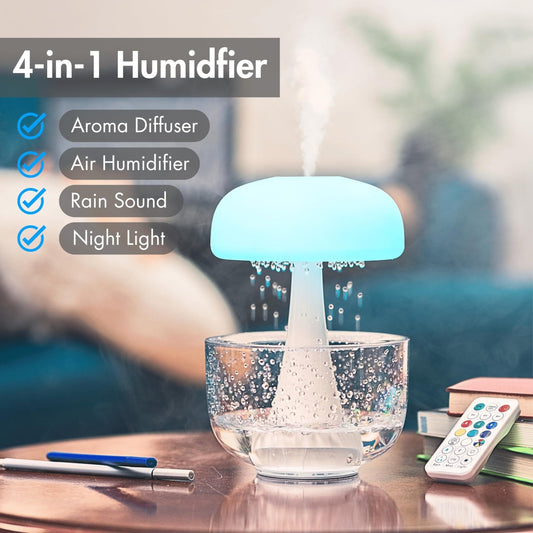 Jellyfish Raindrop Humidifier Ultrasonic Atomization Seven - color Ambience Light Cloud Rain Aroma Diffuser Home Decor - Expo GJH090