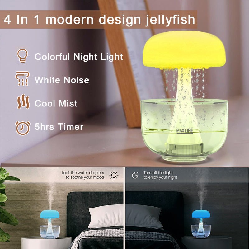 Jellyfish Raindrop Humidifier Ultrasonic Atomization Seven - color Ambience Light Cloud Rain Aroma Diffuser Home Decor - Expo GJH090