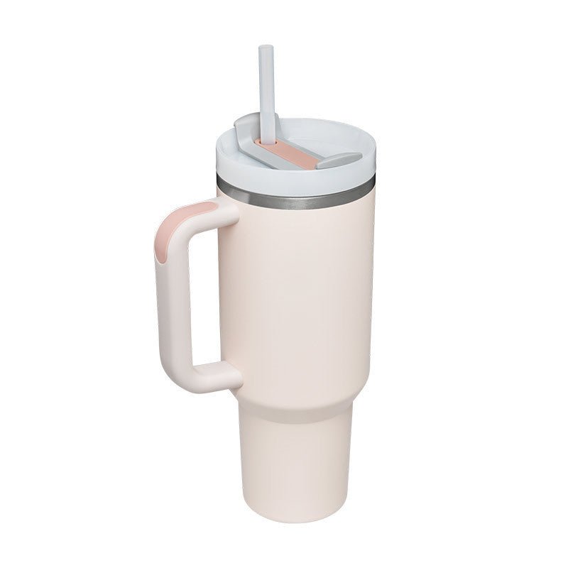40 Oz Tumbler With Handle Straw Insulated, Stainless Steel Spill Proof Vacuum Coffee Cup Tumbler With Lid Tapered Mug Gifts For Valentine Lover Suitable For Car Gym Office Travel - Expo GRose quartz1200ML1PC0