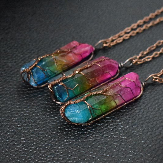 Hot Selling Stone Crystal Pillar Tree Of Life Pendant Ins Fashion Necklace - Expo GWhite1PCS0