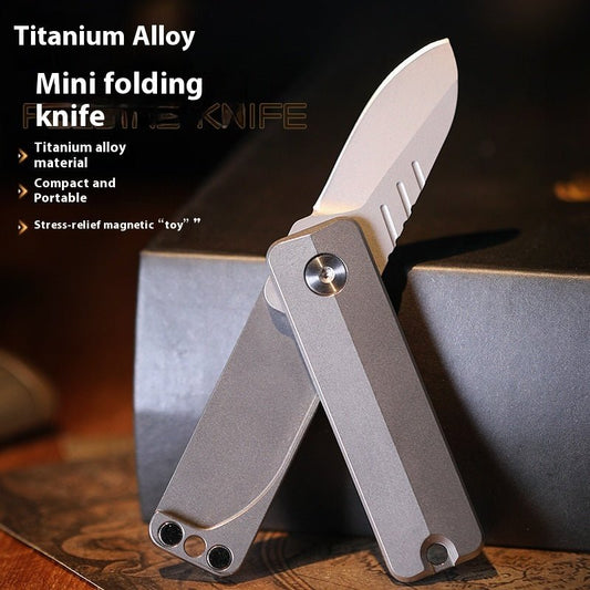 Titanium Alloy Mini A Folding Knife Decompression Small Handle Outdoor Carry Unpacking Tool - Expo GTitanium color0