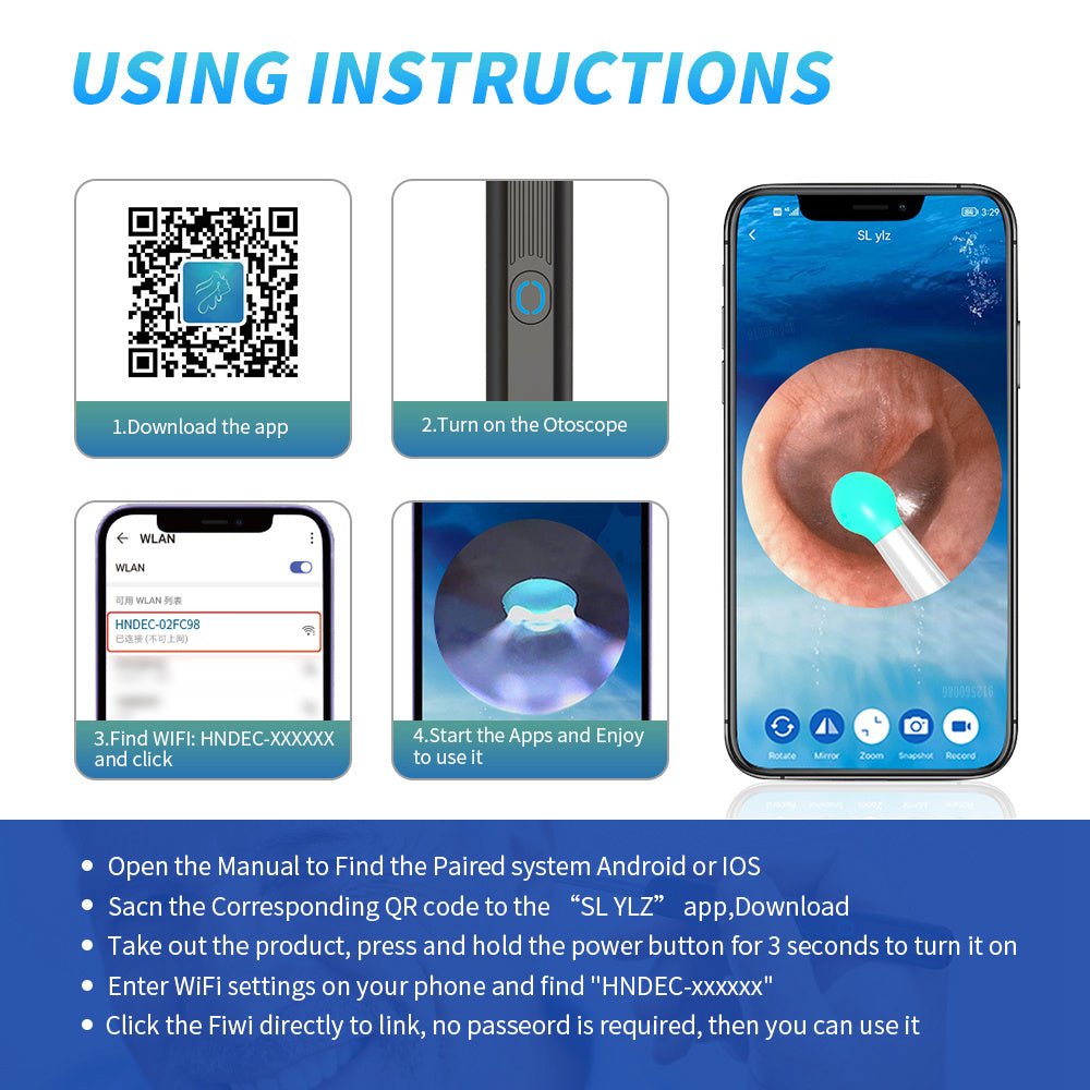 NE3 Ear Cleaner Otoscope Ear Wax Removal Tool With Camera LED Light Wireless Ear Endoscope Ear Cleaning Kit For I - phone - Expo GBlackUSB0