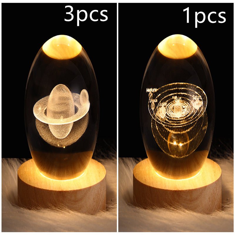 LED Night Light Galaxy Crystal Ball Table Lamp 3D Planet Moon Lamp Bedroom Home Decor For Kids Party Children Birthday Gifts - Expo GSolid Wood SeatSet14USB0