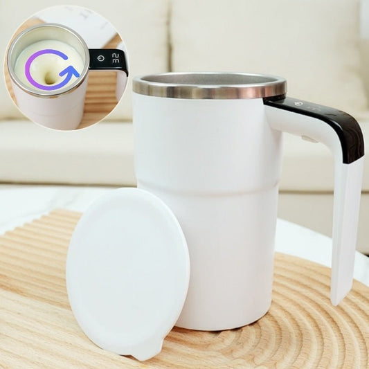 Electric Coffee Mug USB Rechargeable Automatic Magnetic Cup IP67 Waterproof Food - Safe Stainless Steel For Juice Tea Milksha Kitchen Gadgets - Expo GWhiteUSB0