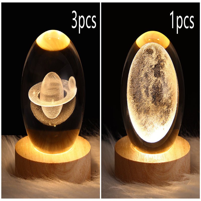 LED Night Light Galaxy Crystal Ball Table Lamp 3D Planet Moon Lamp Bedroom Home Decor For Kids Party Children Birthday Gifts - Expo GSolid Wood SeatSet12USB0