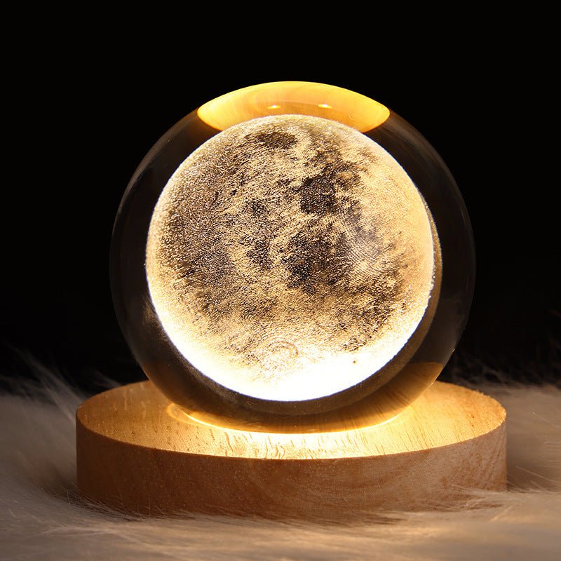 Luminous Starry Sky And Planets Moon Moon Crystal Ball Small Night Lamp Projection Ambience Light Creative Gift New Strange Gift - Expo GSolid Wood Lamp HolderNebula 6CM0