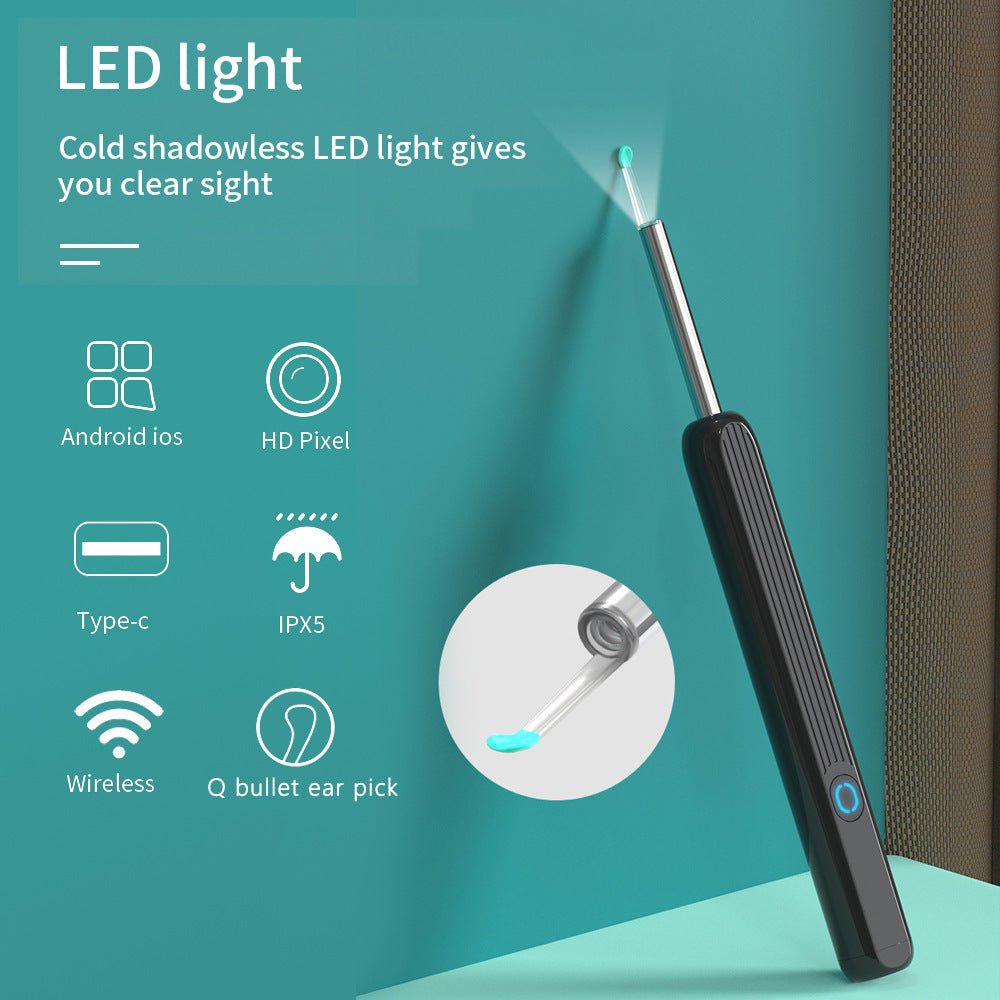 NE3 Ear Cleaner Otoscope Ear Wax Removal Tool With Camera LED Light Wireless Ear Endoscope Ear Cleaning Kit For I - phone - Expo GBlackUSB0