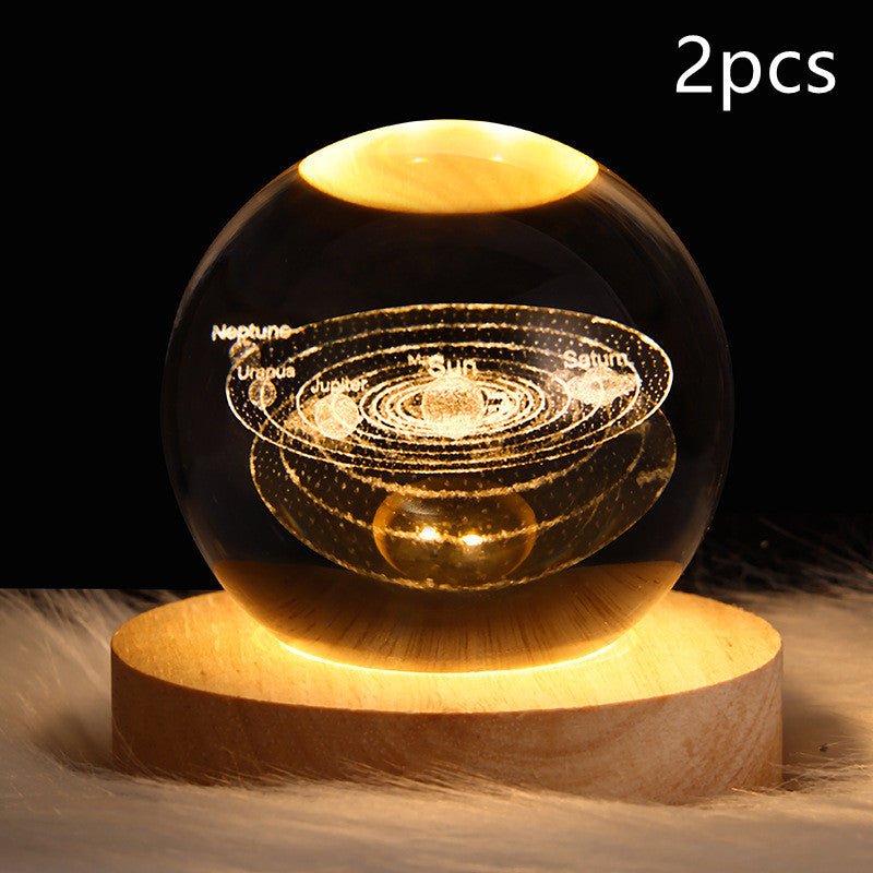 LED Night Light Galaxy Crystal Ball Table Lamp 3D Planet Moon Lamp Bedroom Home Decor For Kids Party Children Birthday Gifts - Expo GSolid Wood SeatSet10USB0