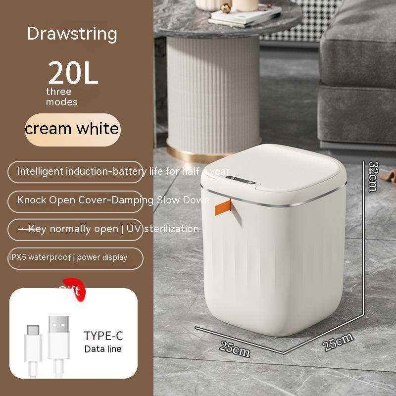 Smart Trash Can With Lid For Bedroom And Living Room Kitchen Storage Box Trash Can Induction Small Car Box Automatic Smart Dustbin Smart Trash Bin - Expo GCream white20L0