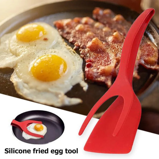 2 In 1 Grip And Flip Tongs Egg Spatula Tongs Clamp Pancake Fried Egg French Toast Omelet Overturned Kitchen Accessories - Expo GGrey0